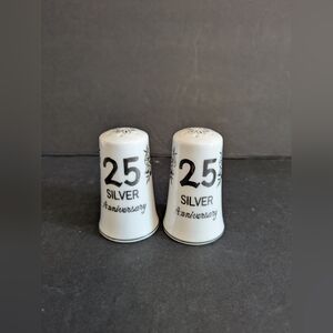 Salt Pepper 25 Silver Anniversary Porcelain Pair